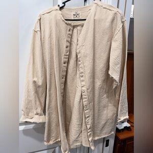 Cream Frayed Edge Button-Up Shirt